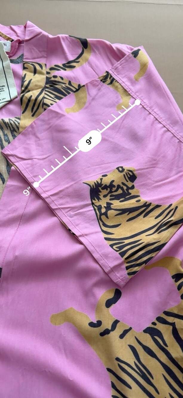 Emerson Fry India Collection Hand-Printed Pink Tiger Cotton Kimono Robe - Picture 9 of 12